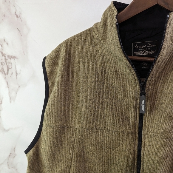 Straight Down Clothing Co Vest Mens Large Brown Tan Zip Fleece Jacket - Picture 2 of 10